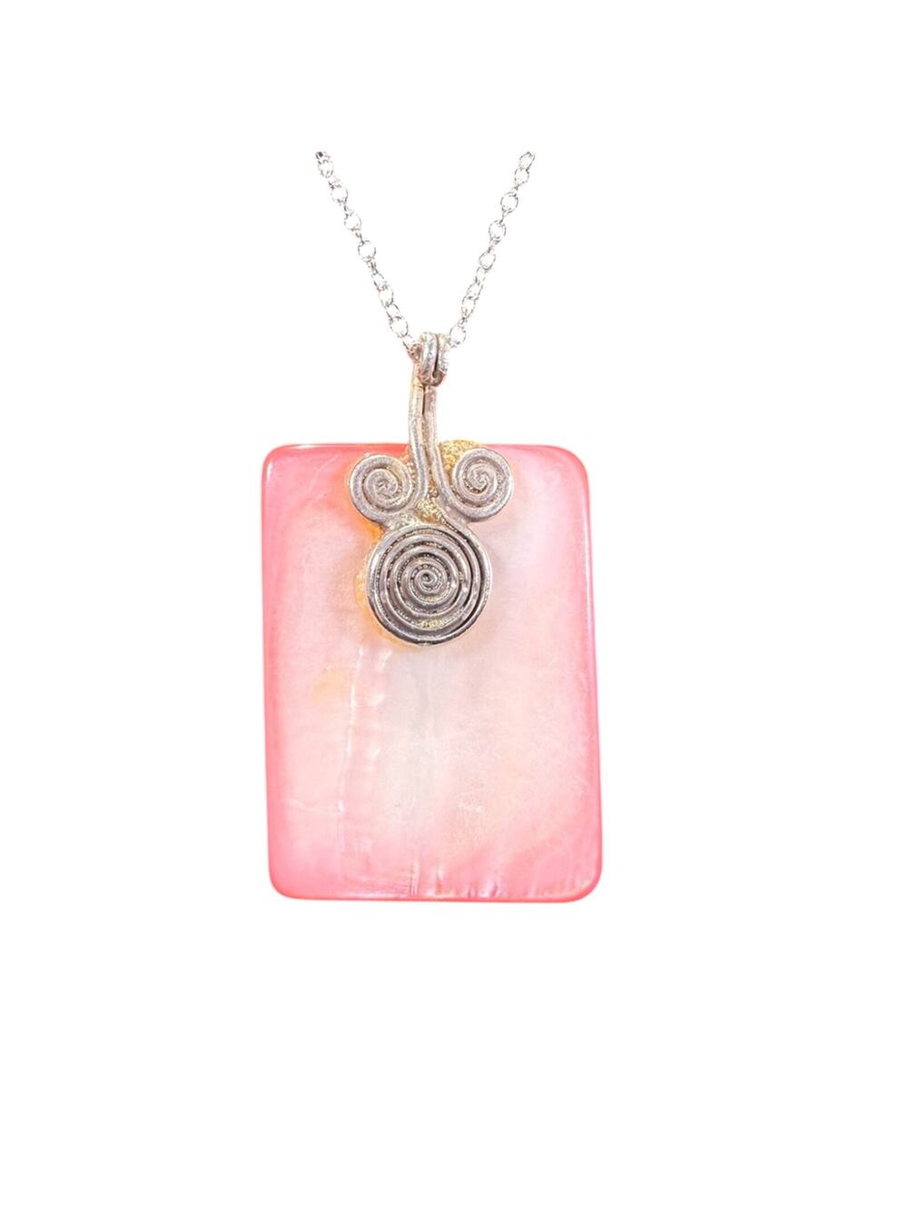 Pink opal Pendant and 18” Sterling silver necklace